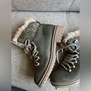 SM New York Olive Fur-Lined Winter Boots